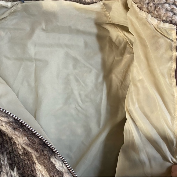 Vintage Handmade Brown Chevron Pattern Cowichan Sweater Zip Front Cardigan S - Picture 4 of 16